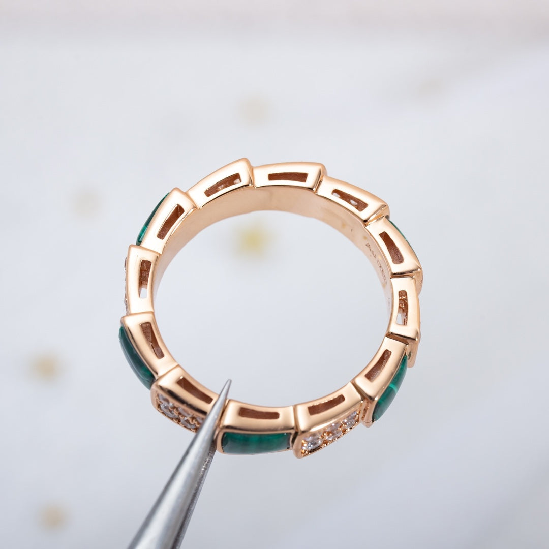 [✨Rose💎]SERPENTI RING PINK GOLD MALACHITE DIAMOND PAVED 4MM