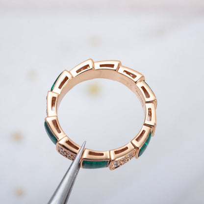 [✨Rose💎]SERPENTI RING PINK GOLD MALACHITE DIAMOND PAVED 4MM