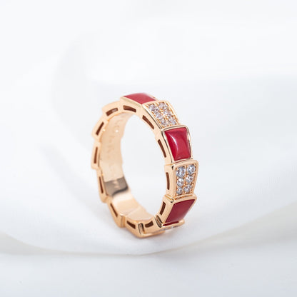 [✨Rose💎]SERPENTI RING PINK GOLD CARNELIAN DIAMOND PAVED 4MM