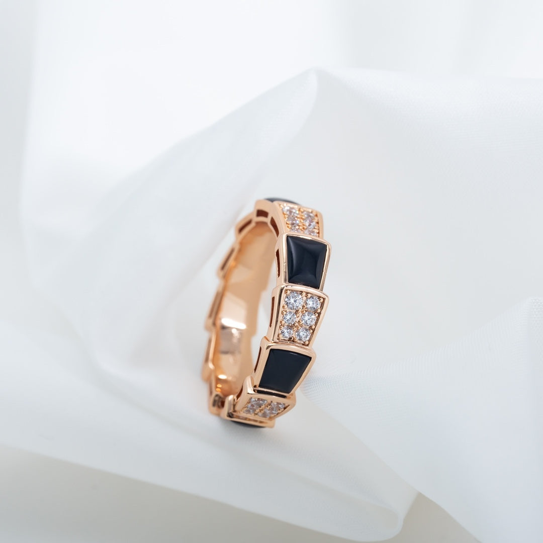 [✨Rose💎]SERPENTI RING PINK GOLD BLACK MOP DIAMOND PAVED 4MM