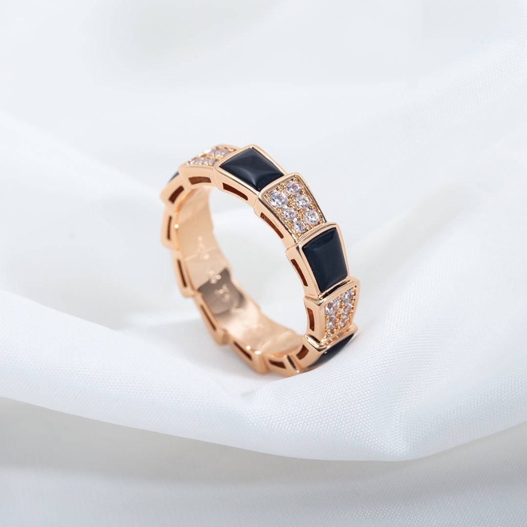 [✨Rose💎]SERPENTI RING PINK GOLD BLACK MOP DIAMOND PAVED 4MM