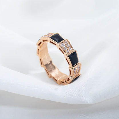 [✨Rose💎]SERPENTI RING PINK GOLD BLACK MOP DIAMOND PAVED 4MM