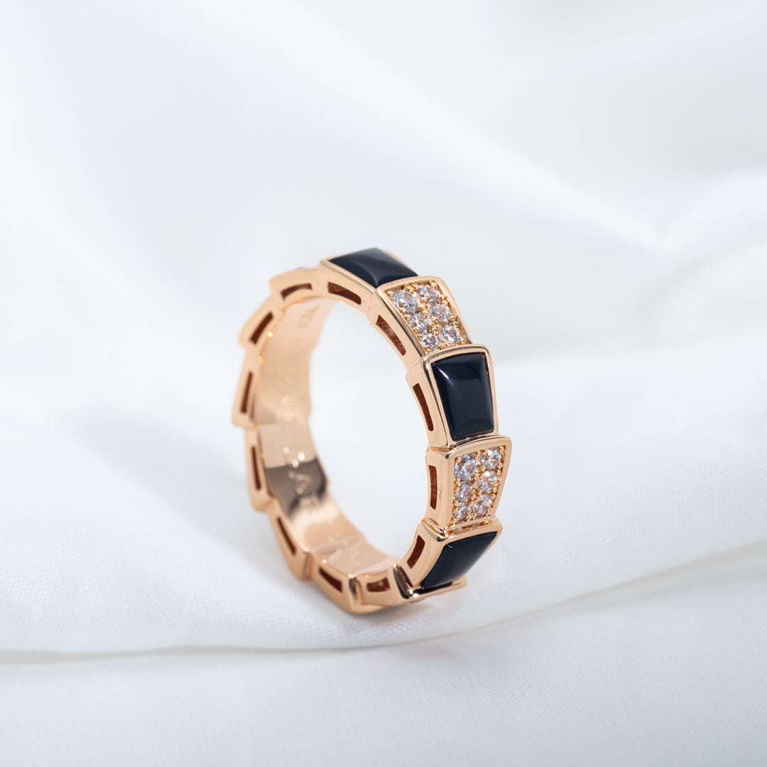 [✨Rose💎]SERPENTI RING PINK GOLD BLACK MOP DIAMOND PAVED 4MM