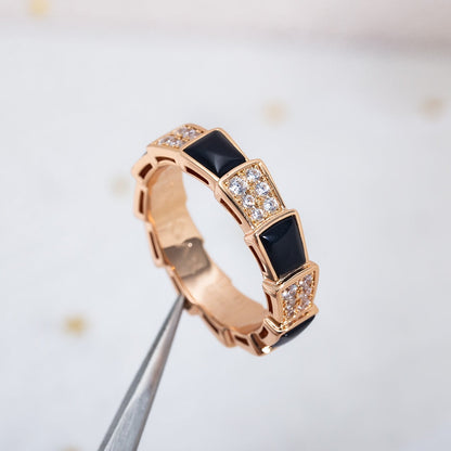 [✨Rose💎]SERPENTI RING PINK GOLD BLACK MOP DIAMOND PAVED 4MM