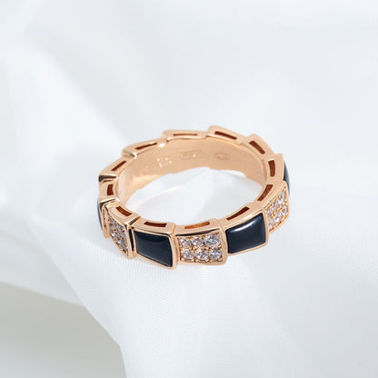 [✨Rose💎]SERPENTI RING PINK GOLD BLACK MOP DIAMOND PAVED 4MM