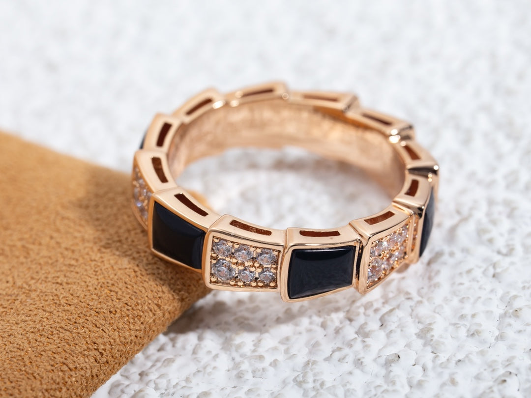 [✨Rose💎]SERPENTI RING PINK GOLD BLACK MOP DIAMOND PAVED 4MM