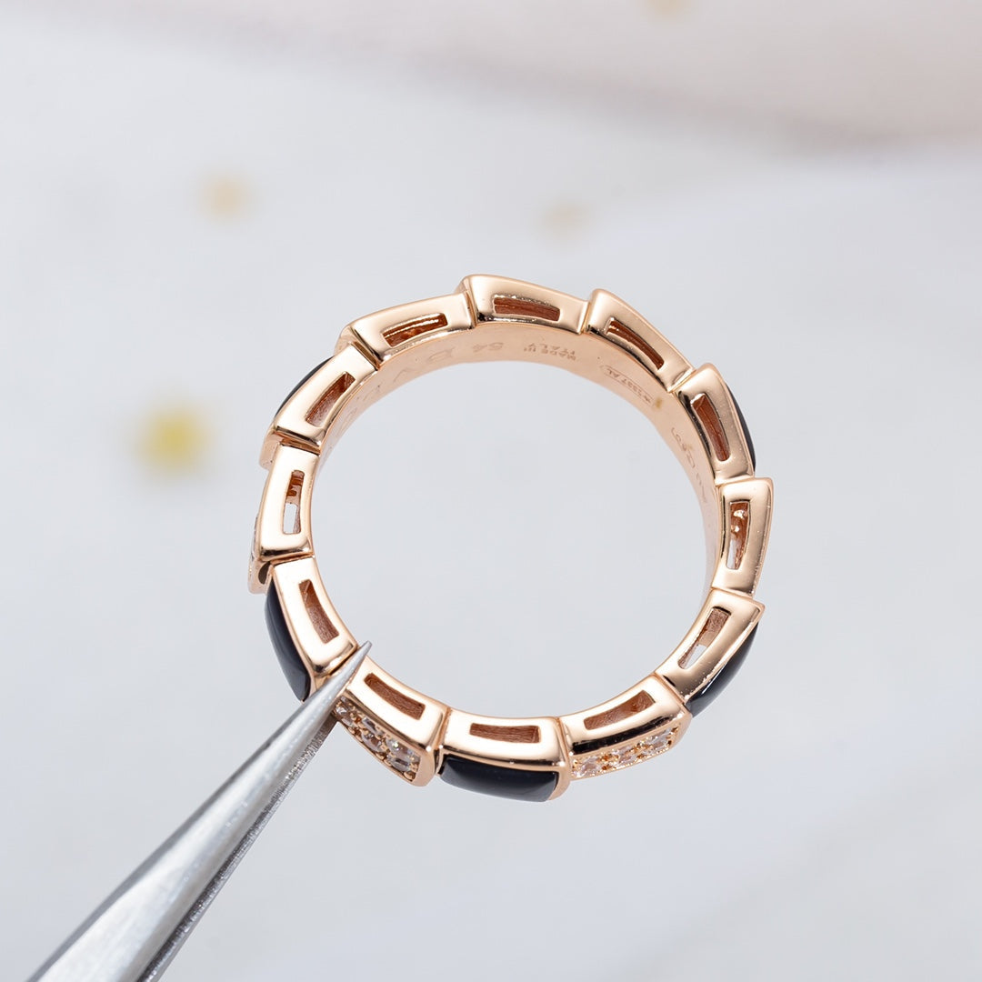 [✨Rose💎]SERPENTI RING PINK GOLD BLACK MOP DIAMOND PAVED 4MM