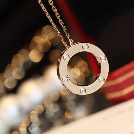 [✨Rose💎]LOVE NECKLACE 16MM 6 DIAMONDS PINK GOLD