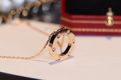 [✨Rose💎]LOVE NECKLACE 16MM 6 DIAMONDS PINK GOLD