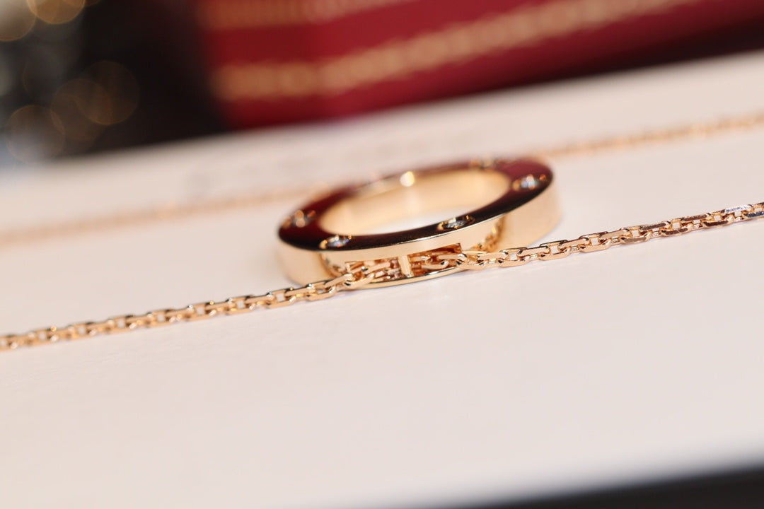 [✨Rose💎]LOVE NECKLACE 16MM 6 DIAMONDS PINK GOLD