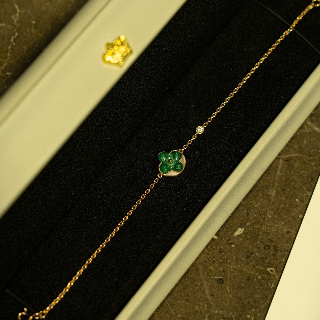 [✨Rose💎]SUN MALACHITE 1 DIAMOND PINK GOLD BRACELET