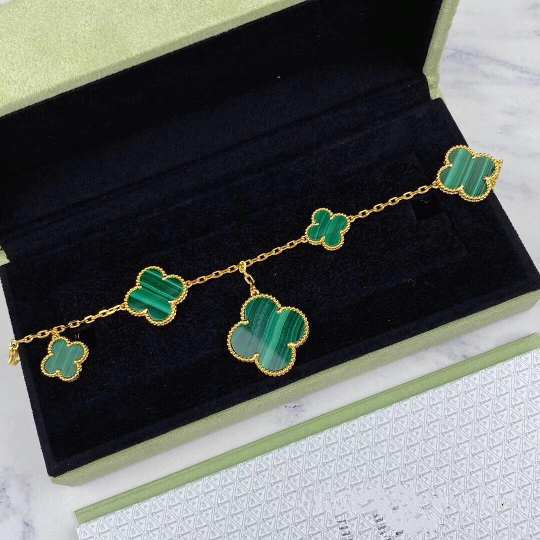 [✨Rose💎]MAGIC CLOVER MALACHITE GOLD BRACELET 5 MOTIFS