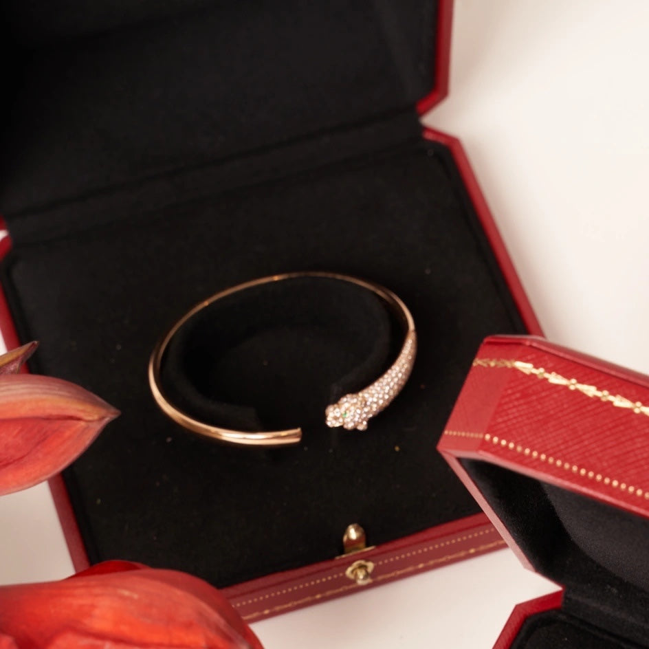 [✨Rose💎]PANTHERE ROSE GOLD DIAMOND OPEN BRACELET