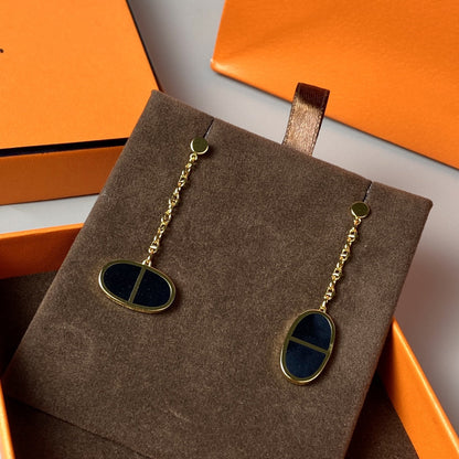 [✨Rose💎]CHAINE VERSO BLACK CERAMIC EARRINGS