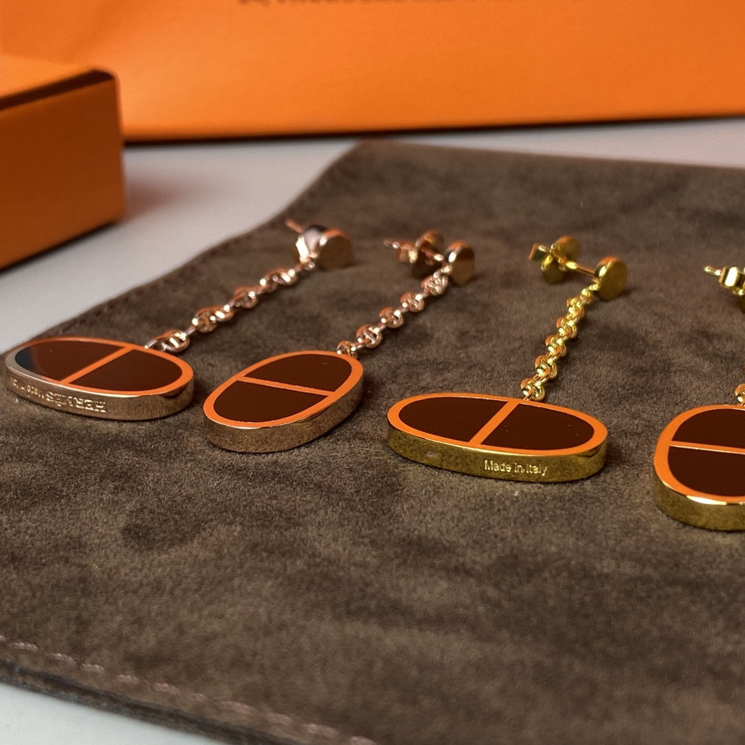 [✨Rose💎]CHAINE VERSO BLACK CERAMIC EARRINGS