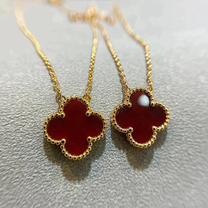 [✨Rose💎]CLOVER 15MM CARNELIAN SINGLE FLOWER NECKLACE
