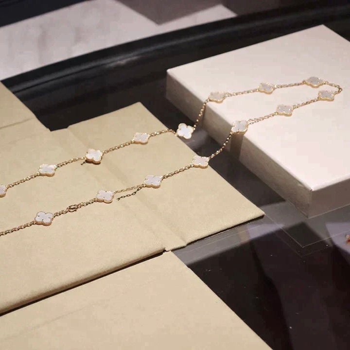 [✨Rose💎]CLOVER 20 MOTIFS WHITE MOP NECKLACE