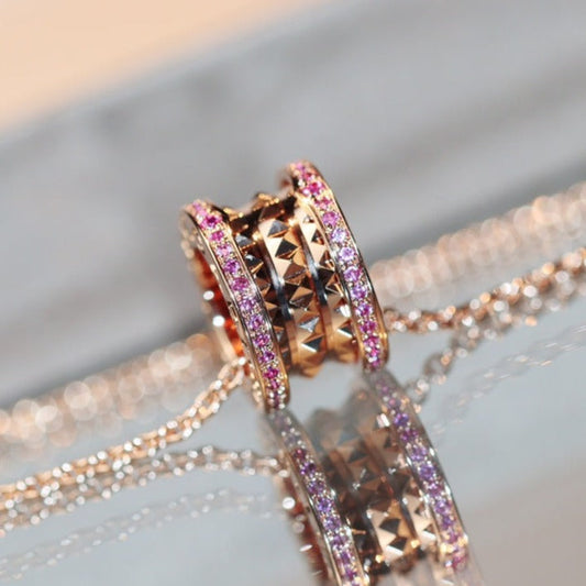[✨Rose💎]ZERO 1 ROCK PINK GOLD PINK DIAMOND NECKLACE