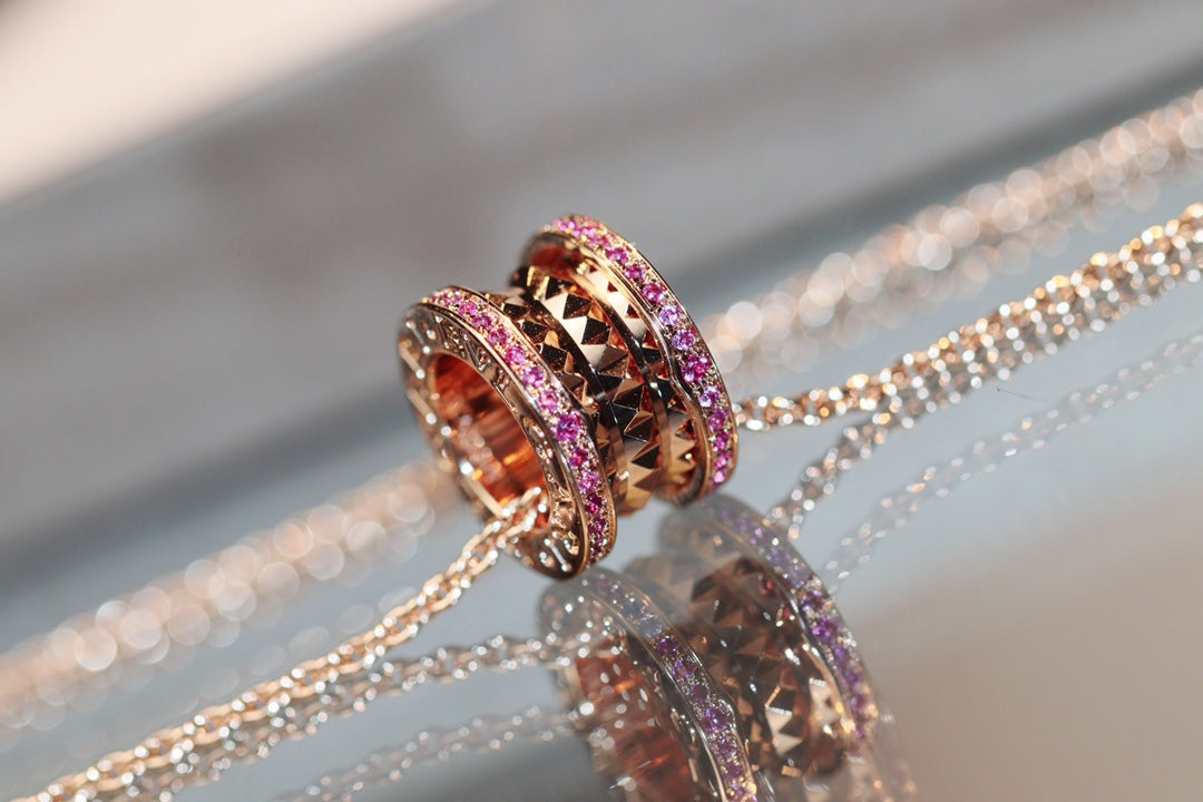 [✨Rose💎]ZERO 1 ROCK PINK GOLD PINK DIAMOND NECKLACE
