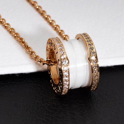 [✨Rose💎]ZERO 1 WHITE CERAMIC PINK GOLD DIAMOND NECKLACE
