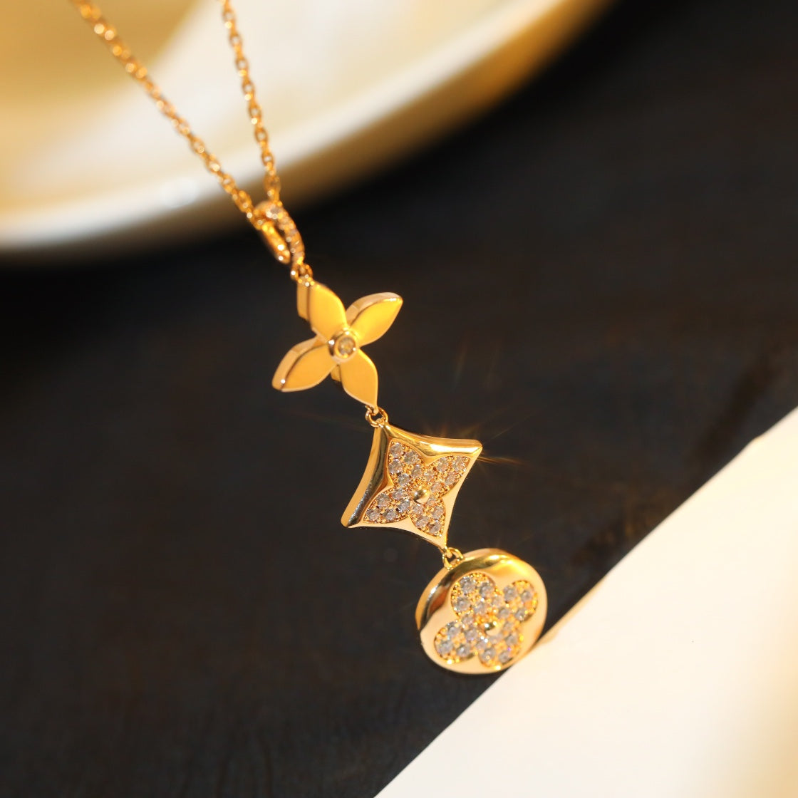 [✨Rose💎]STAR AND SUN DIAMOND PINK GOLD NECKLACE