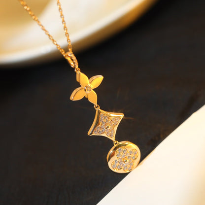 [✨Rose💎]STAR AND SUN DIAMOND PINK GOLD NECKLACE