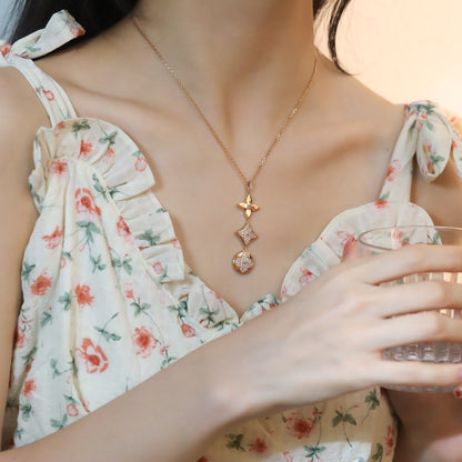 [✨Rose💎]STAR AND SUN DIAMOND PINK GOLD NECKLACE