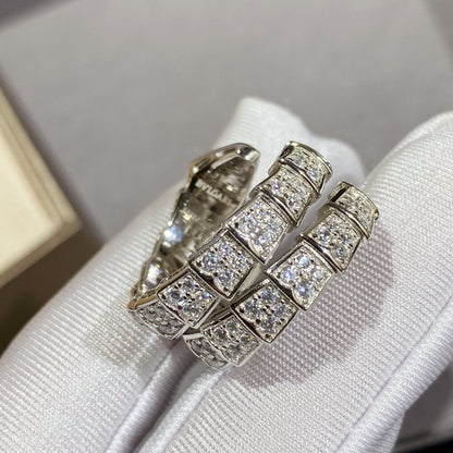 [✨Rose💎]SERPENTI DOUBLE RING SILVER DIAMOND PAVED