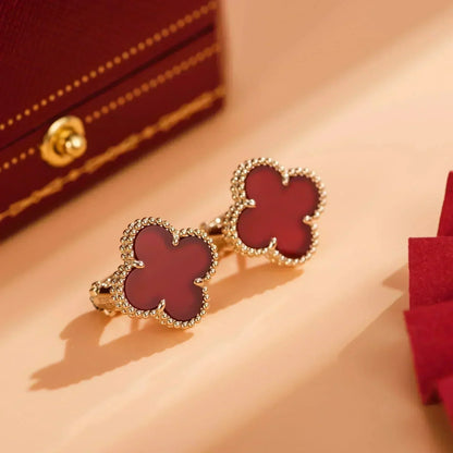 [✨Rose💎]CLOVER MEDIUM 1 MOTIFS CARNELIAN  EARRINGS