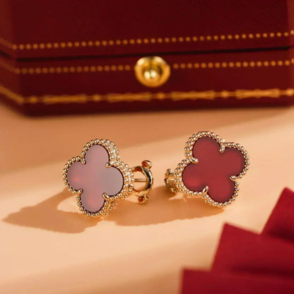 [✨Rose💎]CLOVER MEDIUM 1 MOTIFS CARNELIAN  EARRINGS