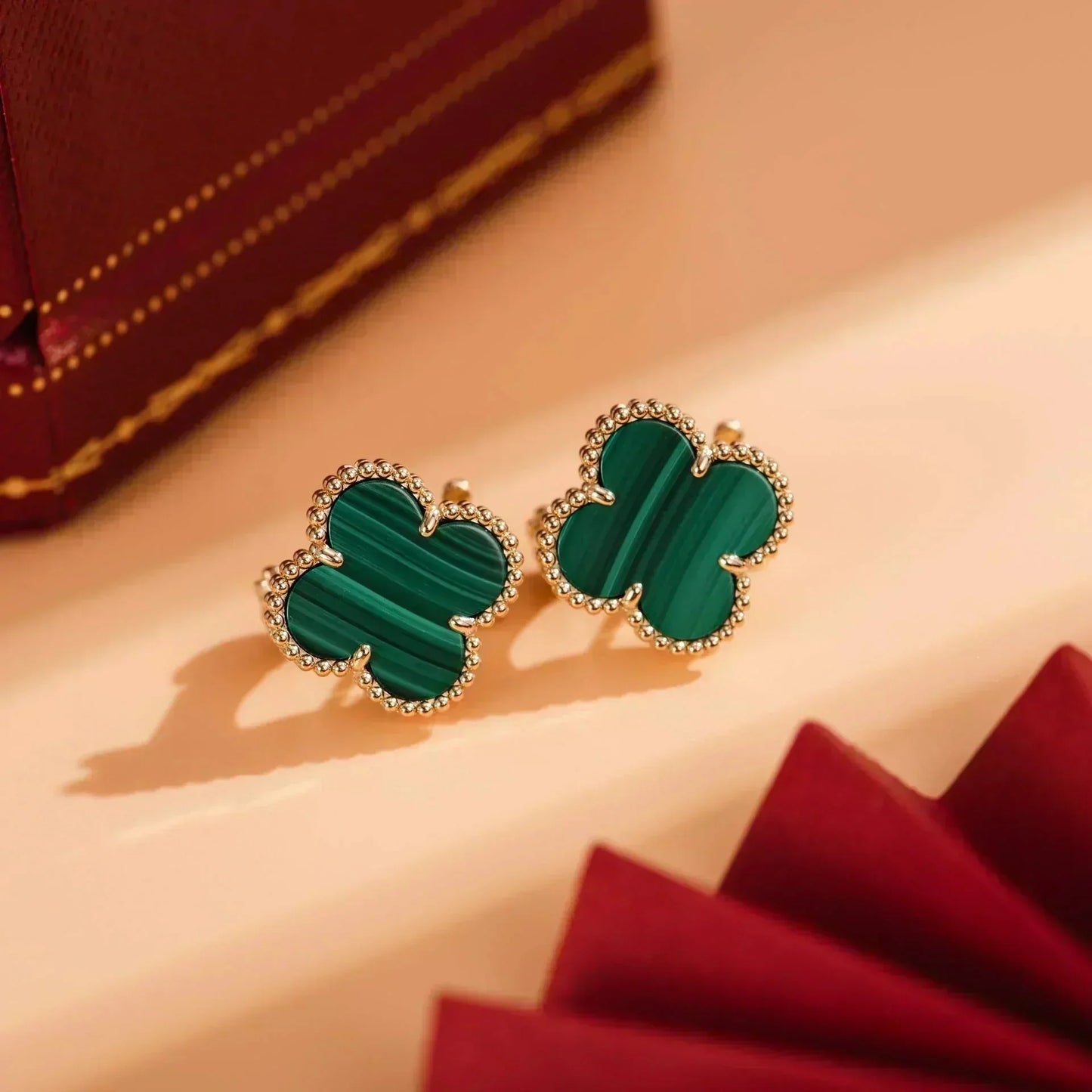 [✨Rose💎]CLOVER MEDIUM 1 MOTIFS MALACHITE  EARRINGS