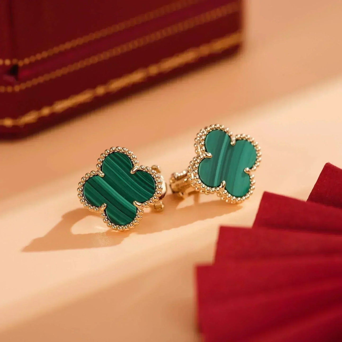 [✨Rose💎]CLOVER MEDIUM 1 MOTIFS MALACHITE  EARRINGS