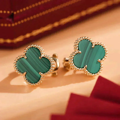 [✨Rose💎]CLOVER MEDIUM 1 MOTIFS MALACHITE  EARRINGS