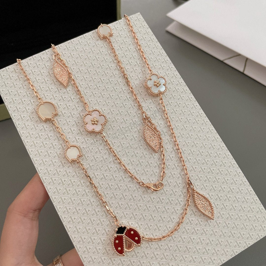 [✨Rose💎]LUCKY SPRING 15 MOTIFS ROSE GOLD NECKLACE