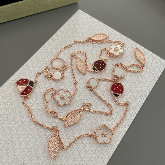 [✨Rose💎]LUCKY SPRING 15 MOTIFS ROSE GOLD NECKLACE