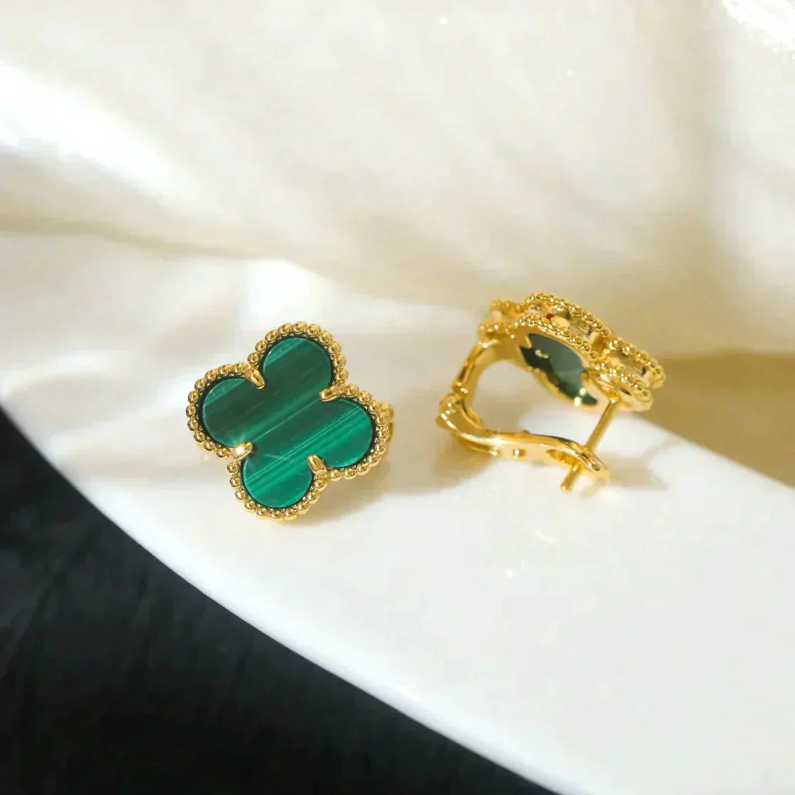 [✨Rose💎]CLOVER MEDIUM 1 MOTIFS MALACHITE  EARRINGS