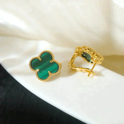 [✨Rose💎]CLOVER MEDIUM 1 MOTIFS MALACHITE  EARRINGS