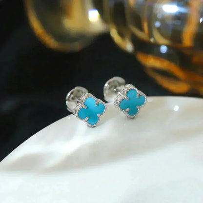 [✨Rose💎]CLOVER MINI 9.5MM ONYX STUD EARRINGS SILVER
