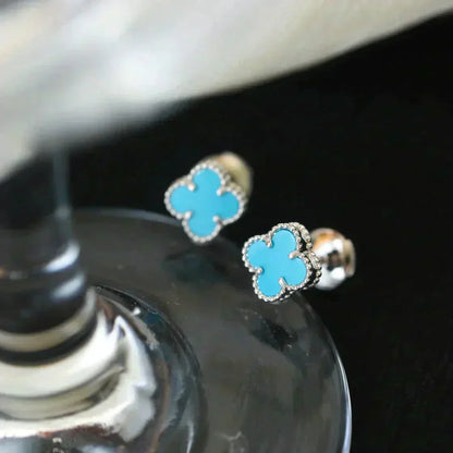 [✨Rose💎]CLOVER MINI 9.5MM ONYX STUD EARRINGS SILVER