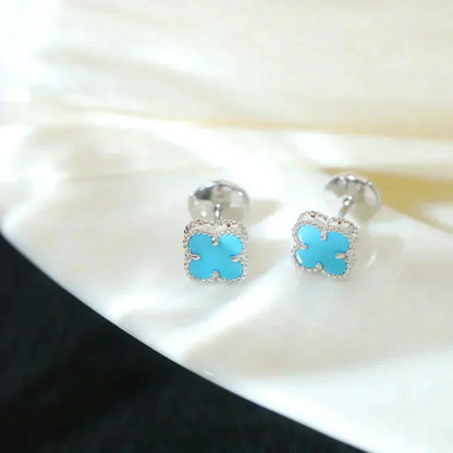 [✨Rose💎]CLOVER MINI 9.5MM ONYX STUD EARRINGS SILVER