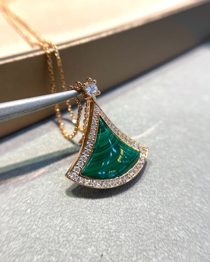 [✨Rose💎]DREAM MALACHITE DIAMOND PAVED PINK GOLD NECKLACE