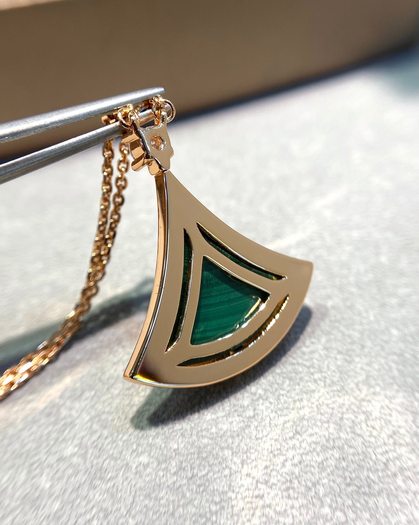 [✨Rose💎]DREAM MALACHITE DIAMOND PAVED PINK GOLD NECKLACE