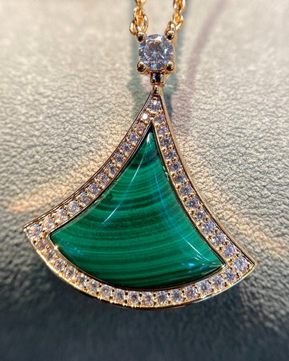 [✨Rose💎]DREAM MALACHITE DIAMOND PAVED PINK GOLD NECKLACE