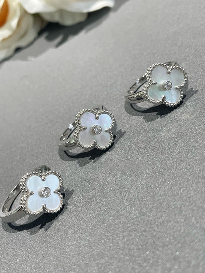 [✨Rose💎]CLOVER SILVER MOP DIAMOND RING