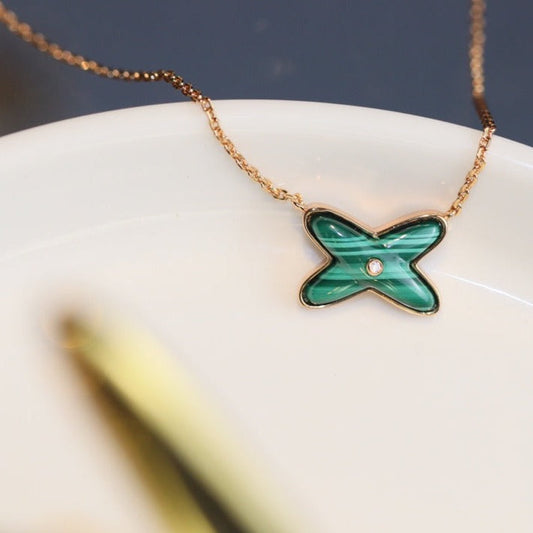 [✨Rose💎]JEUX MALACHITE 1 DIAMOND PINK GOLD NECKLACE