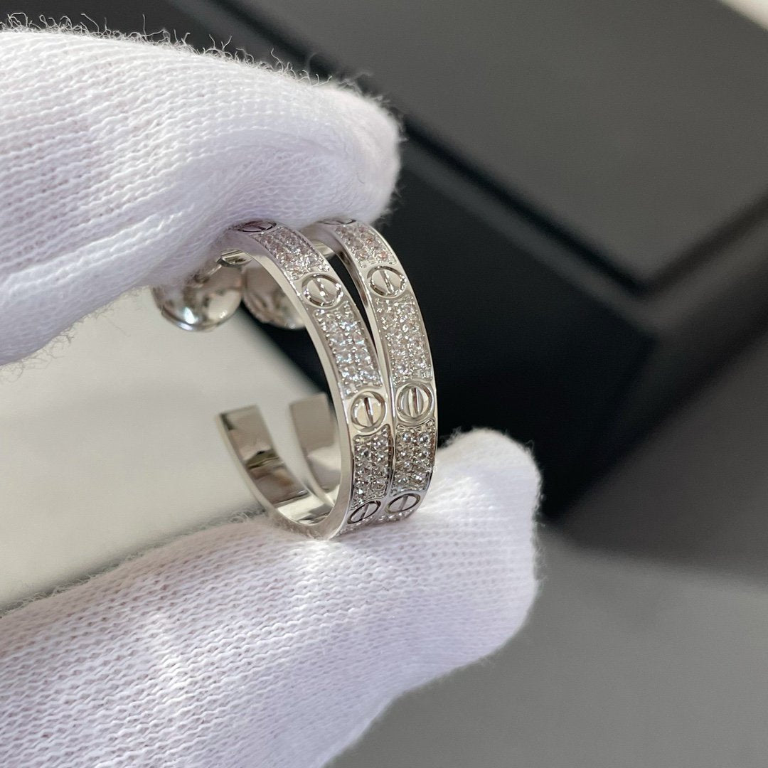 [✨Rose💎]LOVE DIAMOND SILVER HOOP EARRINGS