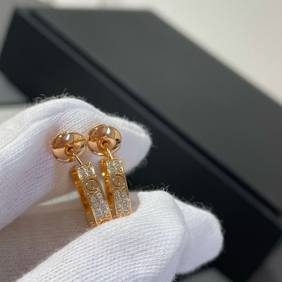 [✨Rose💎]LOVE DIAMOND PINK GOLD HOOP EARRINGS