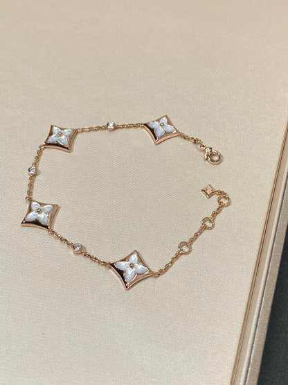 [✨Rose💎]STAR 4 MOTIF MOP DIAMOND PINK GOLD BRACELET
