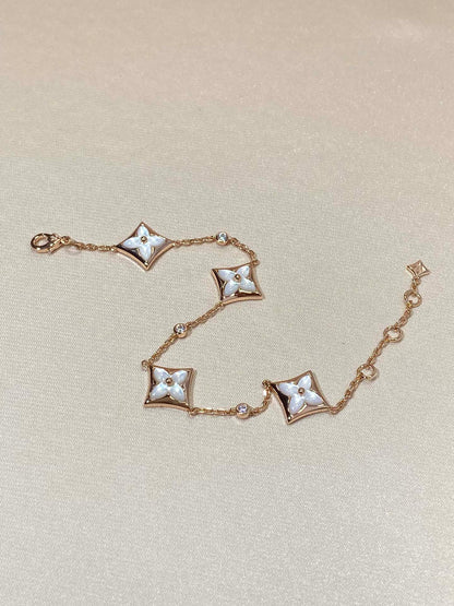 [✨Rose💎]STAR 4 MOTIF MOP DIAMOND PINK GOLD BRACELET