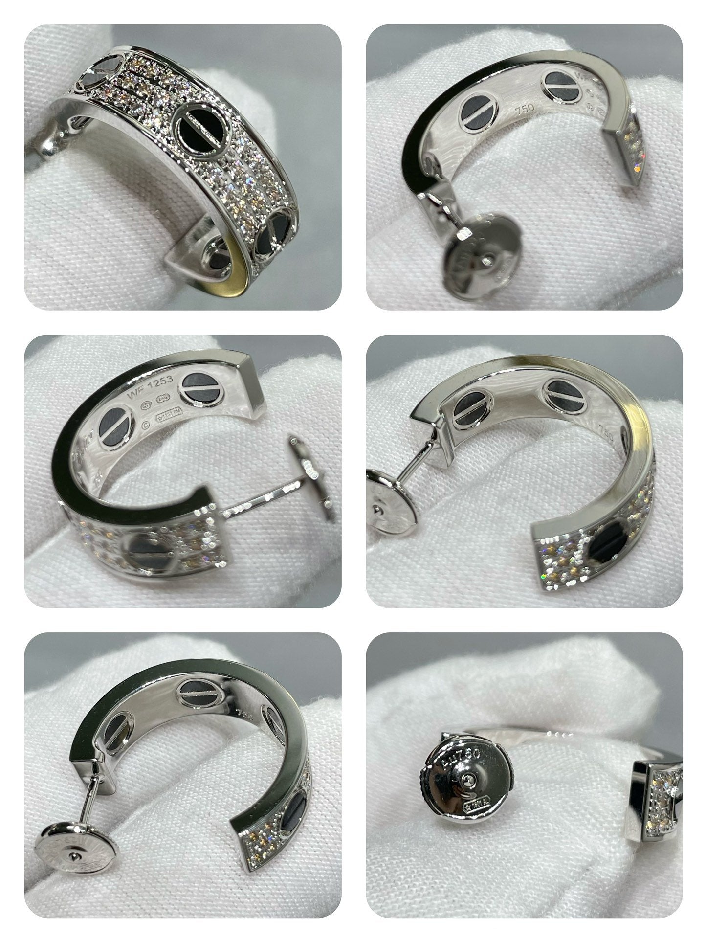 [✨Rose💎]LOVE CERAMIC DIAMOND PAVED SILVER EARRINGS